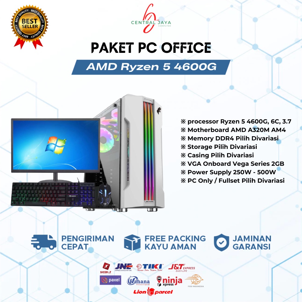 PC Gaming Fullset AMD RYZEN 5 4600G | RAM 16GB | SSD - HDD | Monitor 19 - 24 Inch - komputer gaming full set desktop rakitan