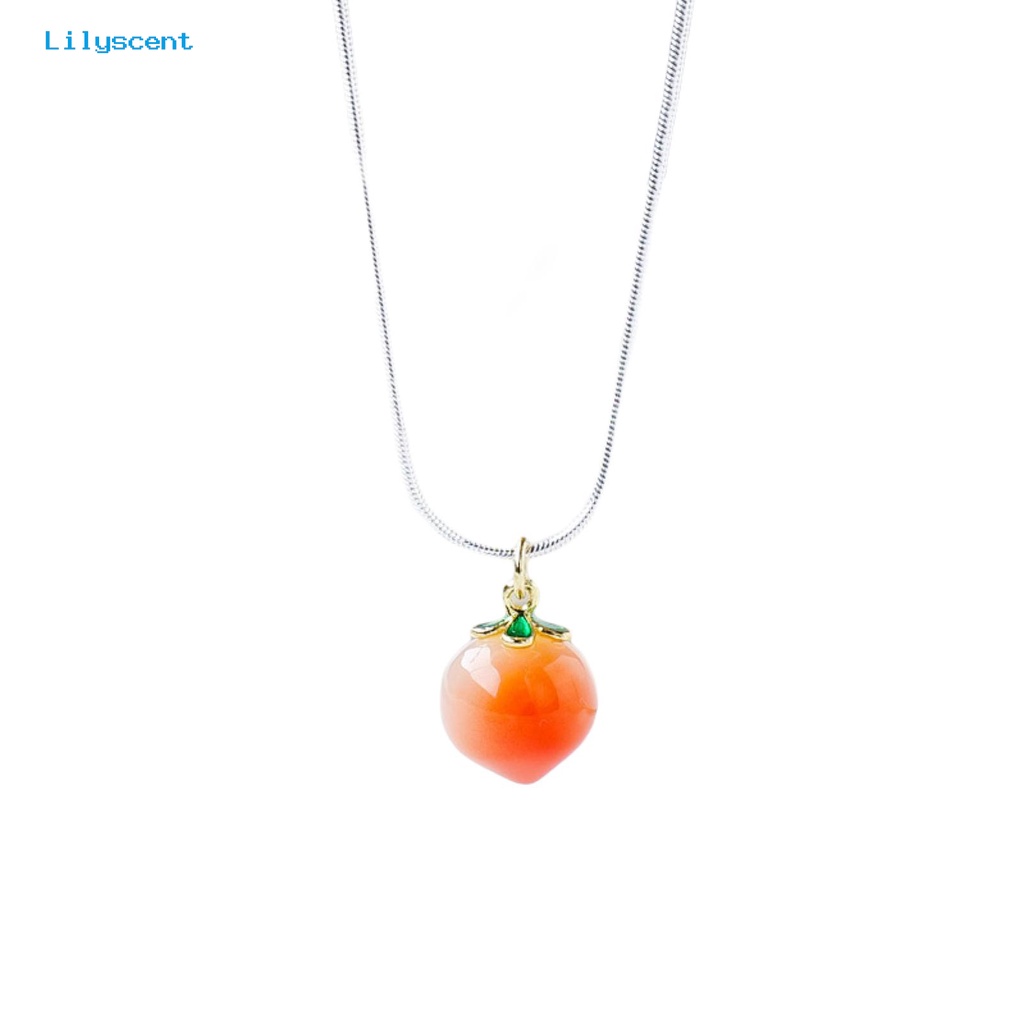 [LS] Kalung Liontin Glossy Wanita Peach Bentuk Merah Imitasi Akik Liontin Fashion Perhiasan Aksesoris