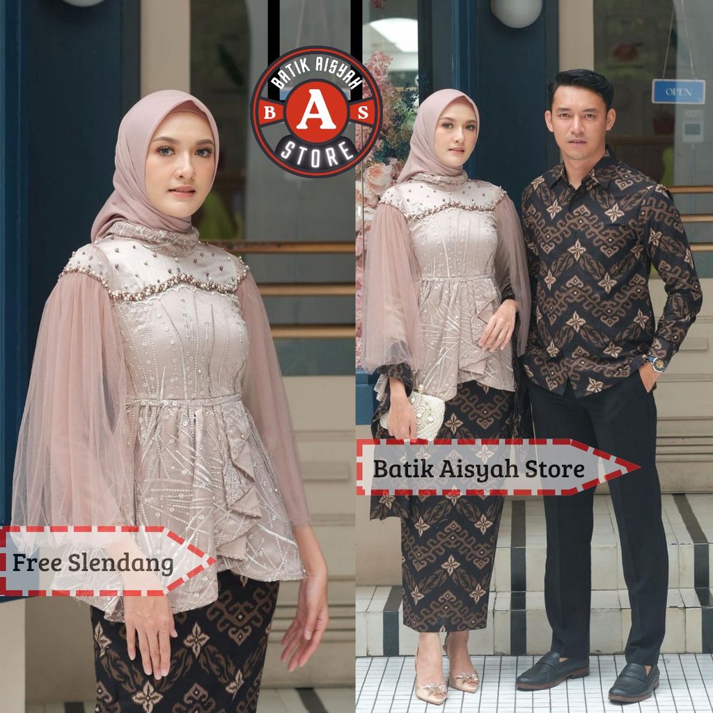 Batik Couple Kebaya Modern, Kebaya Tunangan Lamaran Wisuda, Kebaya Kondangan, Kebaya Brukat Vanilla 