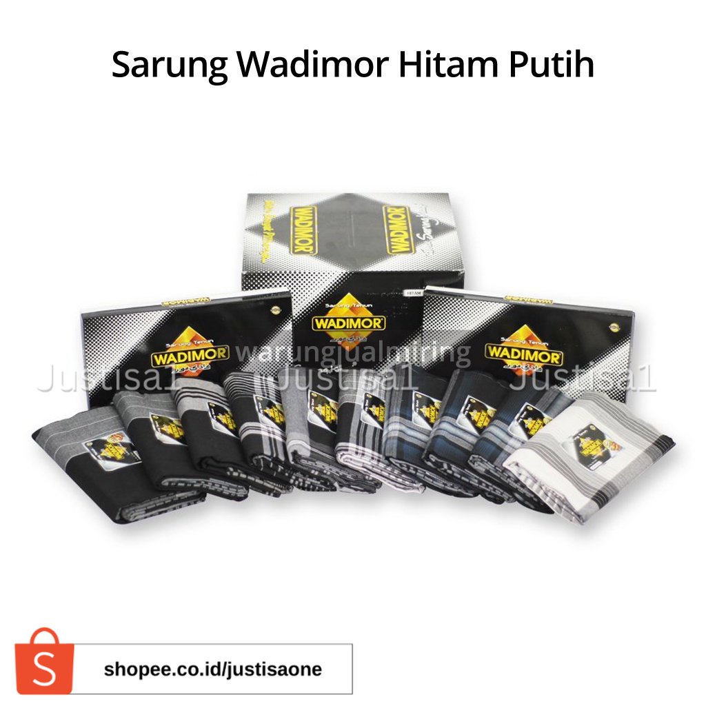 Sarung WADIMOR Motif Hitam Putih Warna Black White HP - Kain Tenun Dewasa Pria Laki Santri Solat Pesantren Sholat Remaja Tanggung Cowok Pesantren Masjid Kang Santri Grosir Sunatan Lebaran Hadiah Sovenir Cowo Premium Kasual Casual Formal Resmi Lembut Adem
