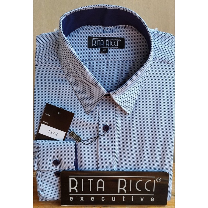 Kemeja Pria RITA RICCI gaya EXECUTIVE Dolby Biru Titik Hitam Casual