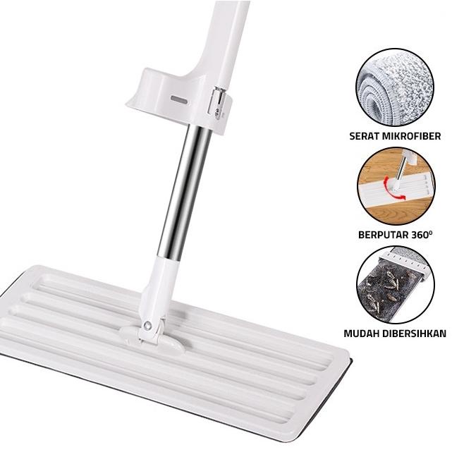 ➳ << Jenius >> Alat Pel Lantai Tarik Peras Otomatis Flat Mop Peras Tanpa Tangan Alat Ngepel Pembersi
