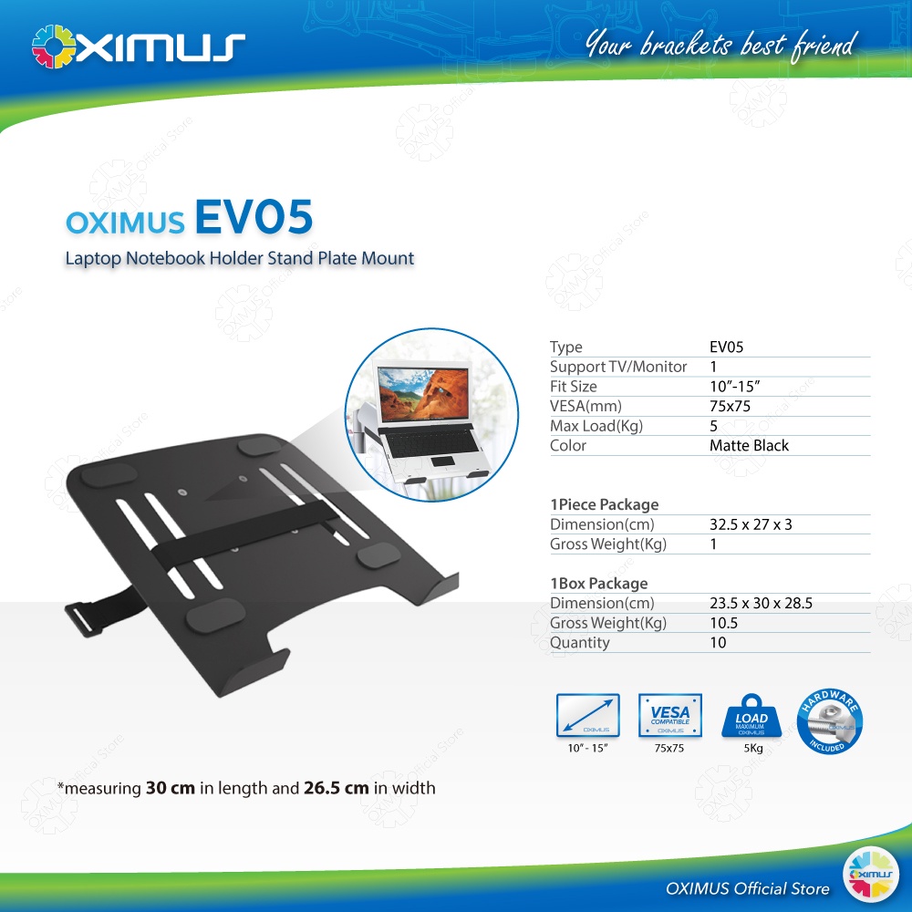 Bracket Laptop Notebook Holder Stand Plate Mount Oximus EV05