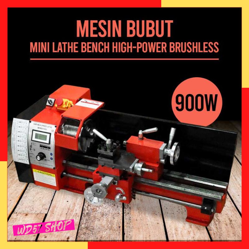 Alat Mesin Bubut Mini Lathe High Power 900W Pemotong Akurat Presisi Besi Kayu Logam Noken As Acrylic