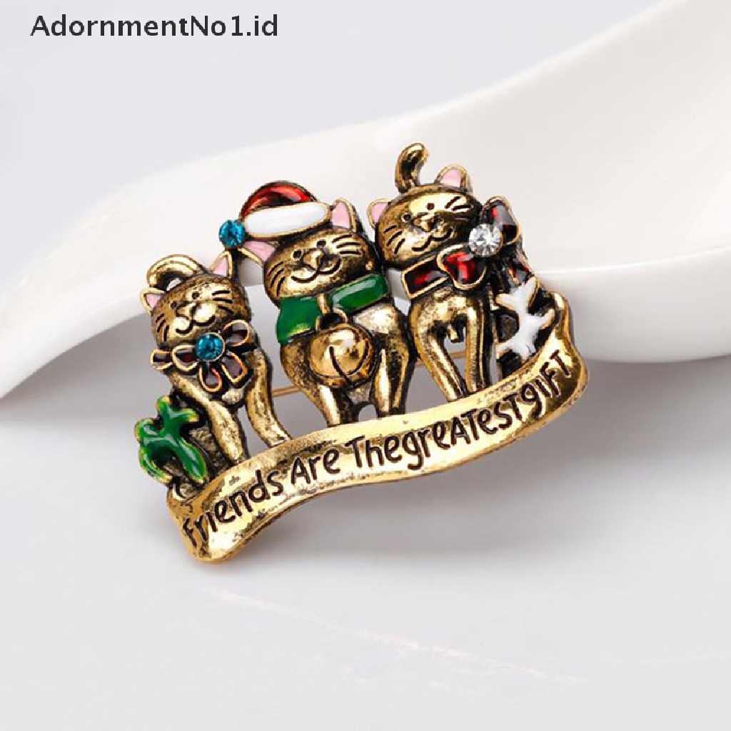 [AdornmentNo1] Kartun 3kucing Natal Bros Pin Lucu Hewan Kucing Bros Perhiasan Hadiah [ID]