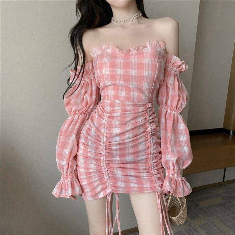DF DR355 Dress Mini Sabrina Pakaian Wanita Korean Fashion