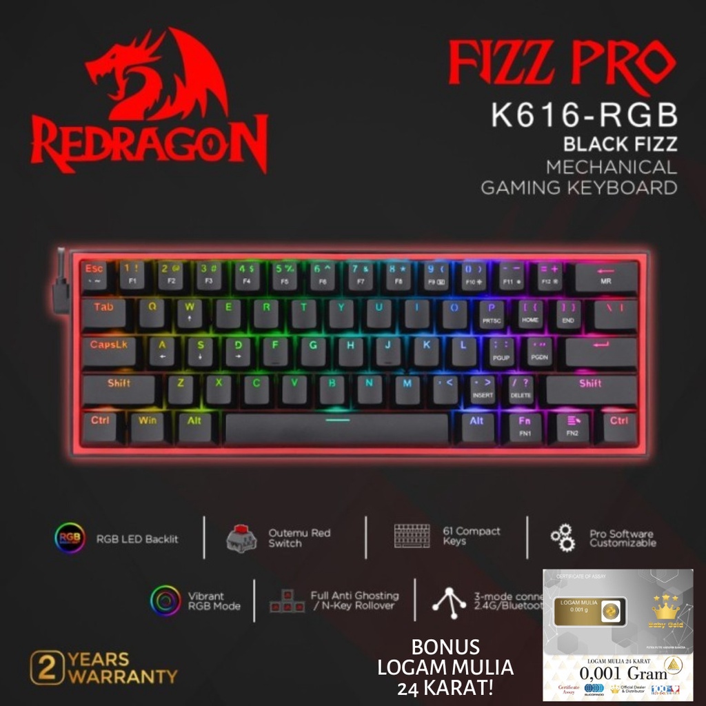 Keyboard Redragon Mechanical Wireless Gaming Keyboard WHITE GREY FIZZ -K616RGB