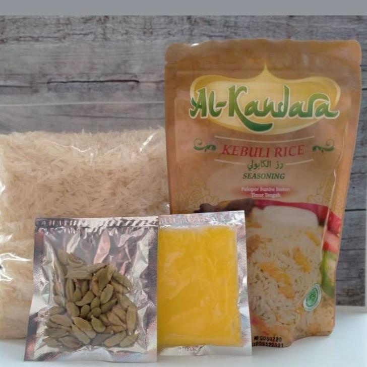 

❀ Paket Nasi Kebuli Briyani Mandhi Bukhori Kabsah instant Alkandara komplit Dengan beras basmati 1kg ☛