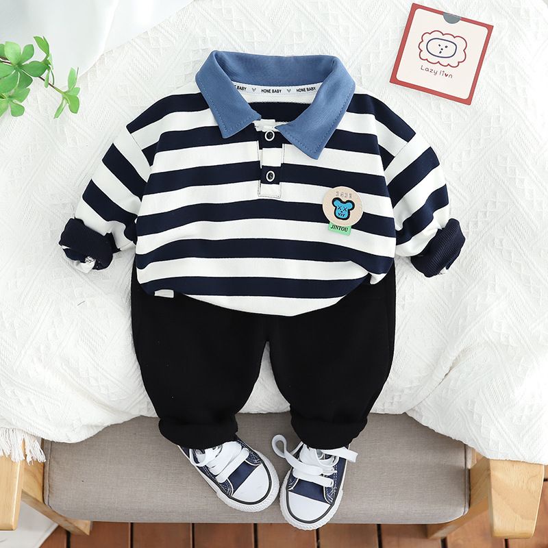 Setelan lengan panjang bahan katun premium MOTIF 3436 BIRU / Baju anak unisex impor ala korea-babylovanta