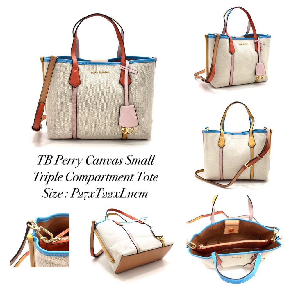 TB Perry Canvas Small Large Oversized Triple Compartment Tote