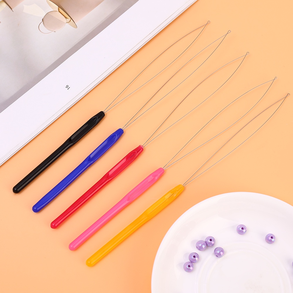 Diy Colorful Pegangan Plastik Manik Threader Mode Threader Ringan Multifungsi Wig Crochet Tools