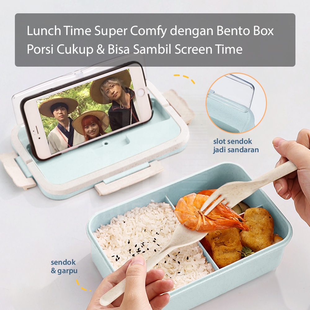 HUGO Lunchbox Jerami Kotak Bekal Makan Siang Tempat Makan 1200 ml Anti Tumpah Free Alat Makan