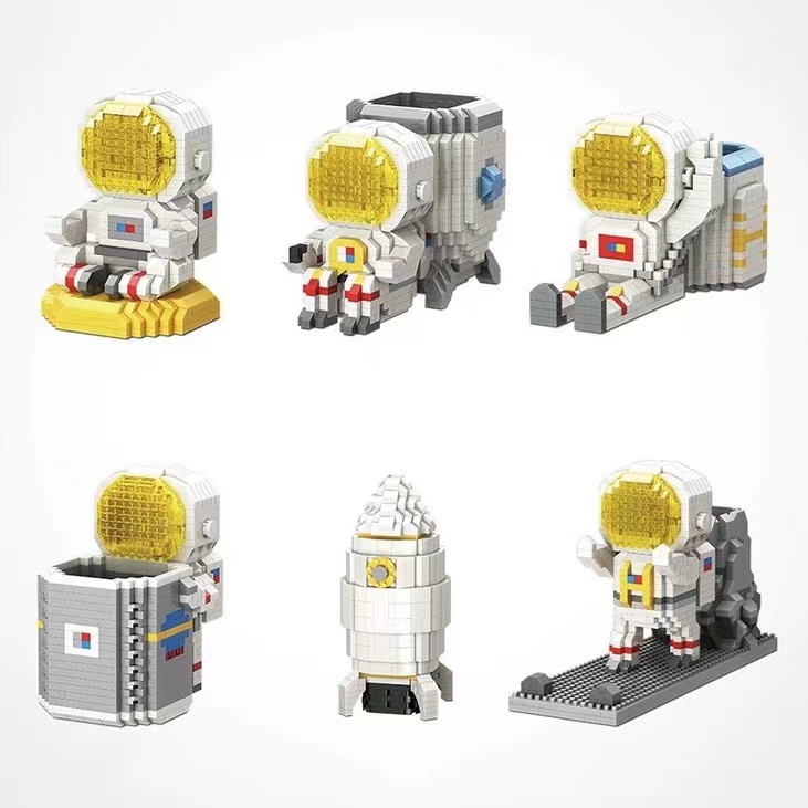 Kompatibel Dengan Lego Blok Bangunan Spaceman Pen Holder Micro-Drilling Partikel Kecil Merakit Mainan Trendi Ornamen Astronot