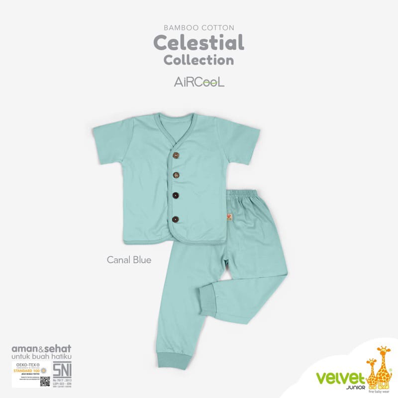 Velvet Junior Bamboo Cotton Celestial Collection Setelan Pendek Panjang Kancing Tengah Full Warna Polos Random - CC-060C4