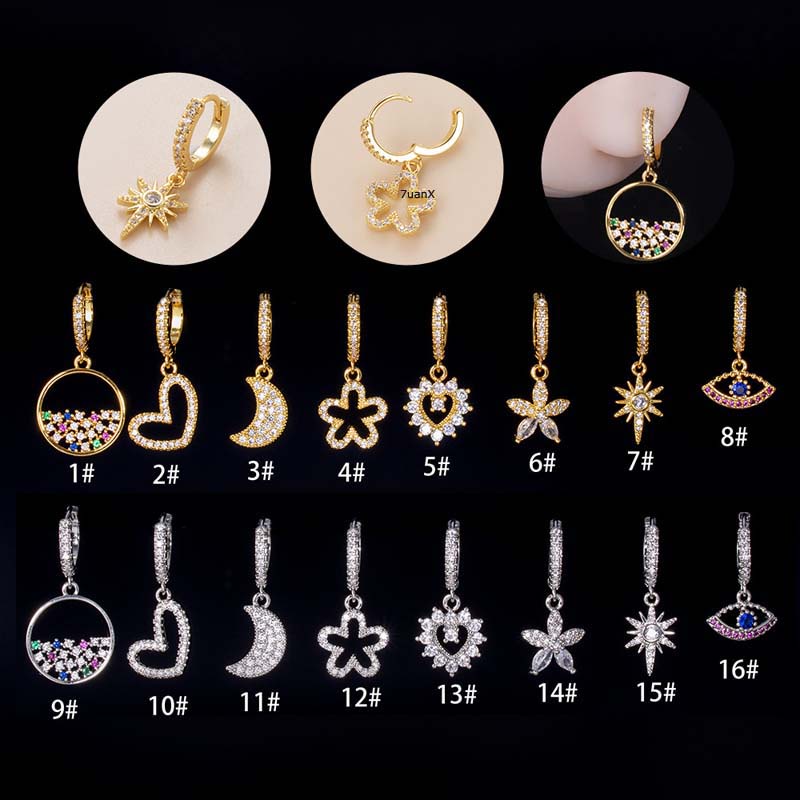 1biji2023baru Anting Juntai Mata Bunga Bulan Bulat Helix Lobe Pinna Tragus Piercing