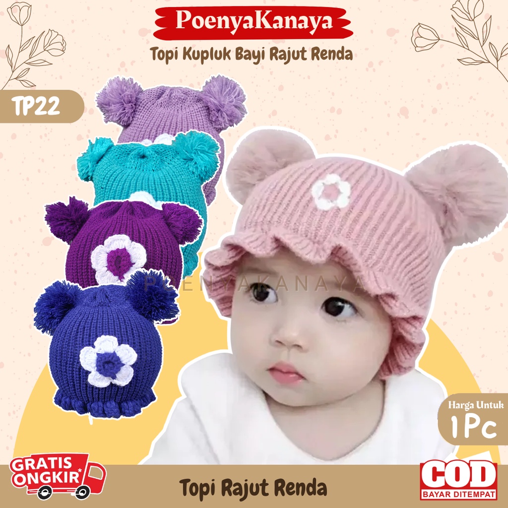 Topi Kupluk Bayi Rajut RENDA Pompom Lucu TP22