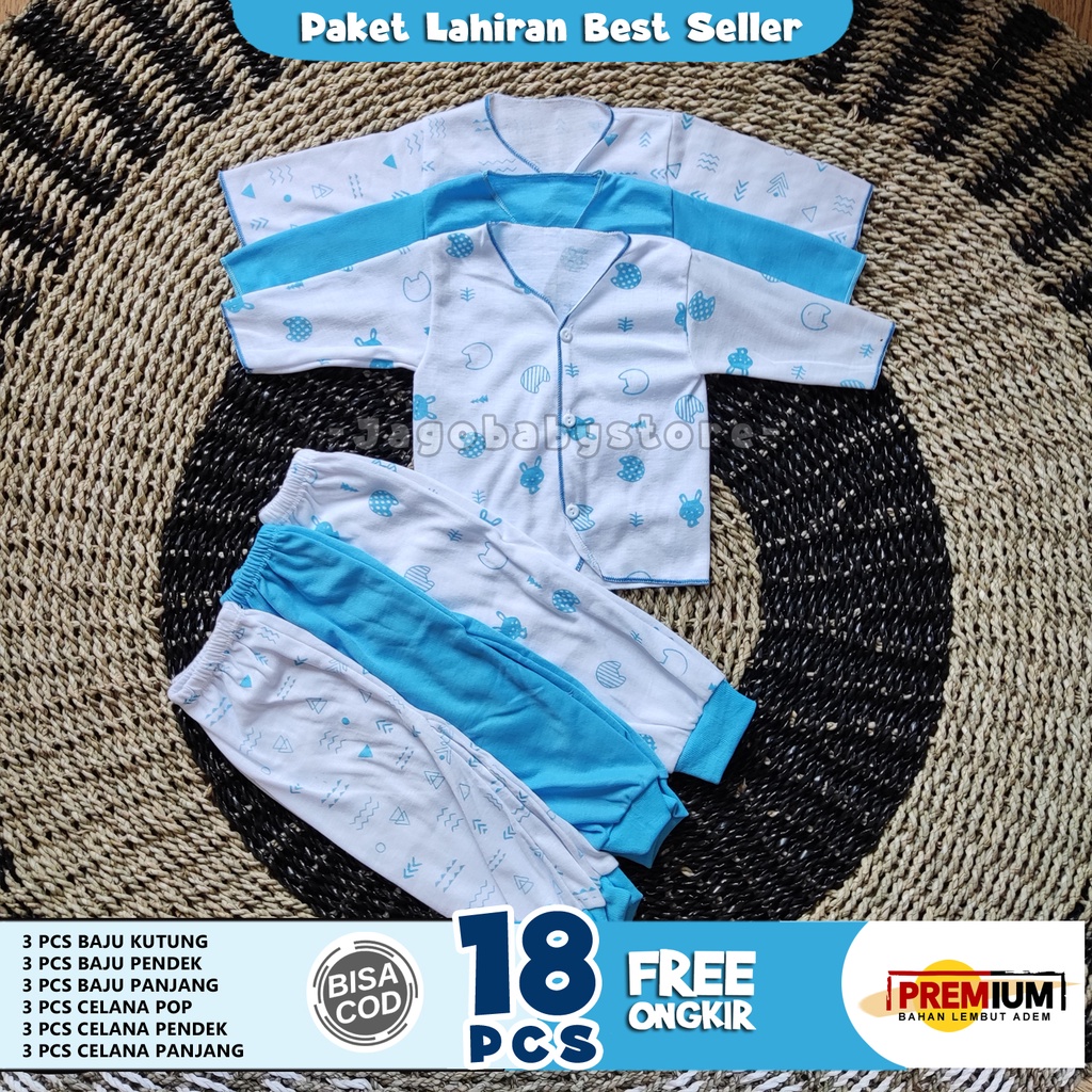 18 Pcs Baju Bayi Lembut Adem Motif Biru Muda Paket Lahiran Newborn