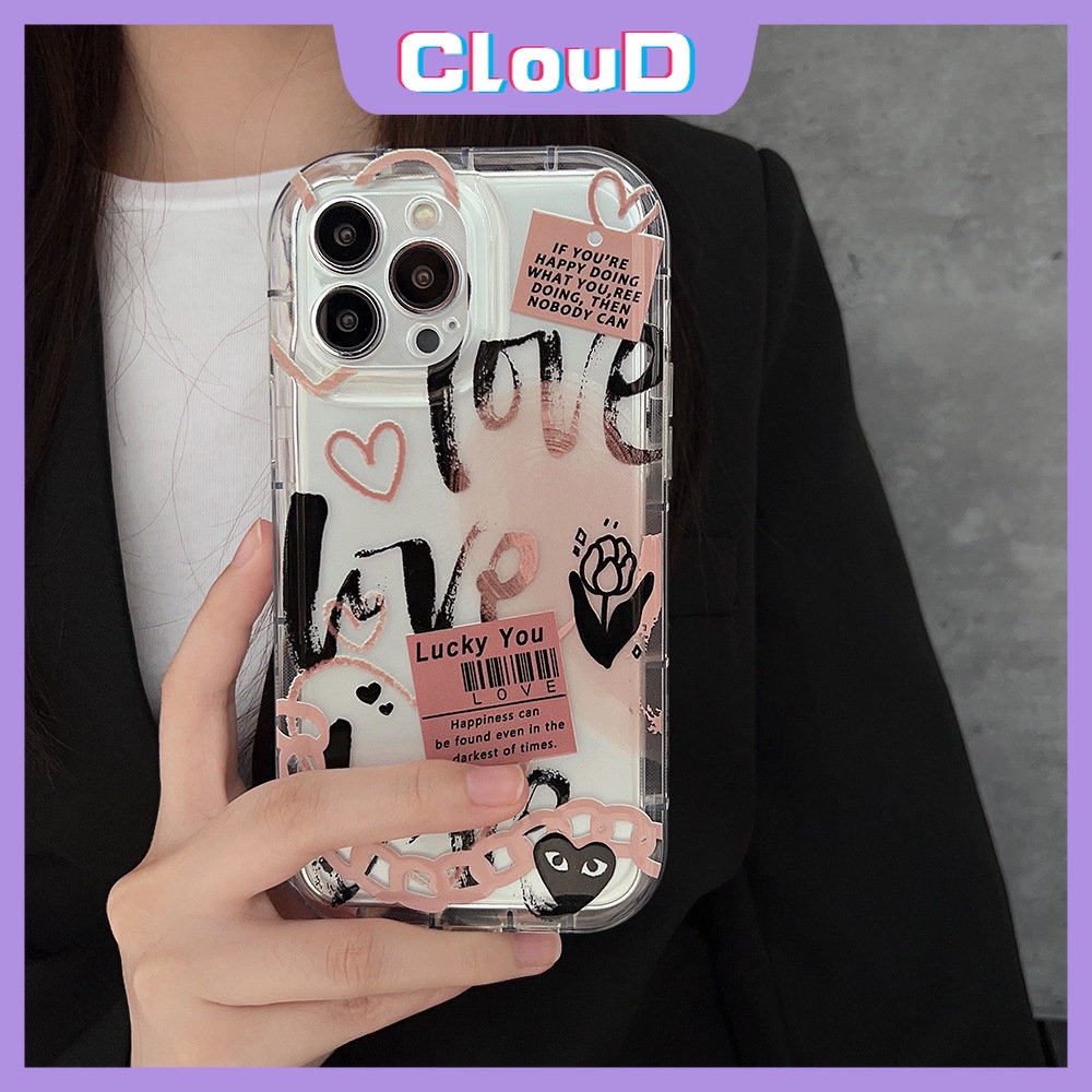 Comme des Garcons Casing Kompatibel Untuk iPhone 7Plus 11 13 12 14 Pro Max XR X XS Max 7 6s 8 6 Plus Kartun Graffiti Cinta Hati Label Bunga Bening Shockproof Lembut Airbag Cover