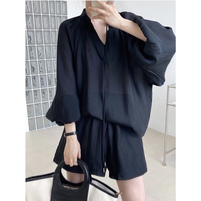Setelan Celana Baju Set Kulot Pendek Outfit Ootd Hitam