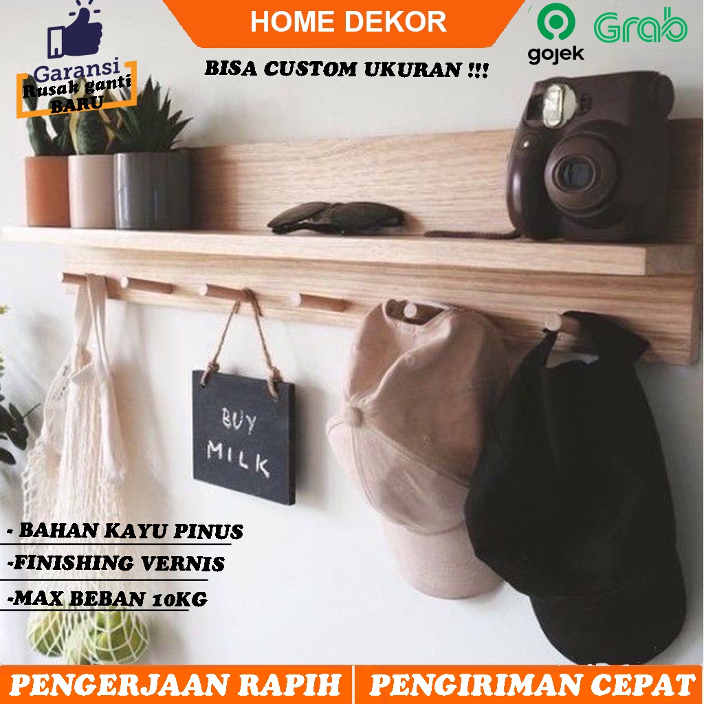 Jual Rak Dinding Gantungan Kapstok Baju Tempel Kayu Mahoni Serbaguna