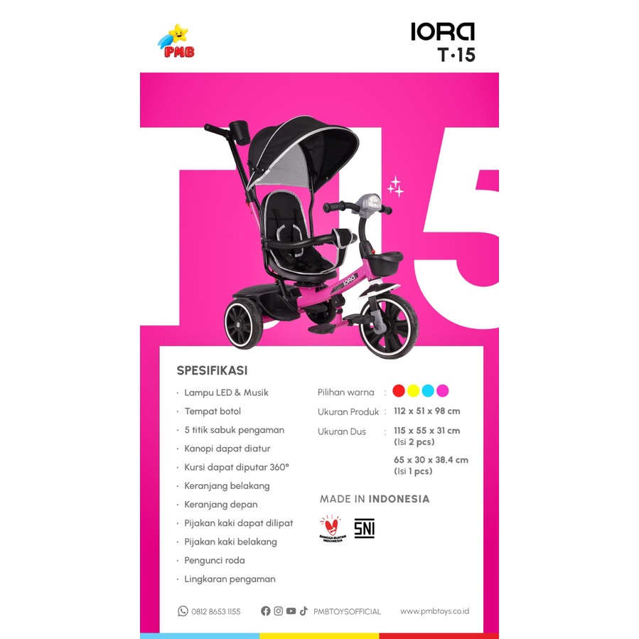 Sepeda Roda Tiga Trex Stroller Roda 3 TC 10 kursi bisa di putar , music+lampu , sepeda anak murah , tricycle termurah