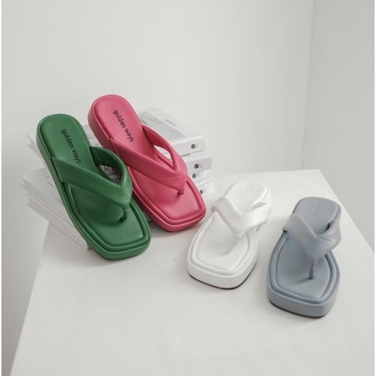 Sandal wanita platform puffy sandal kekinian busa tebal tali satu korean style