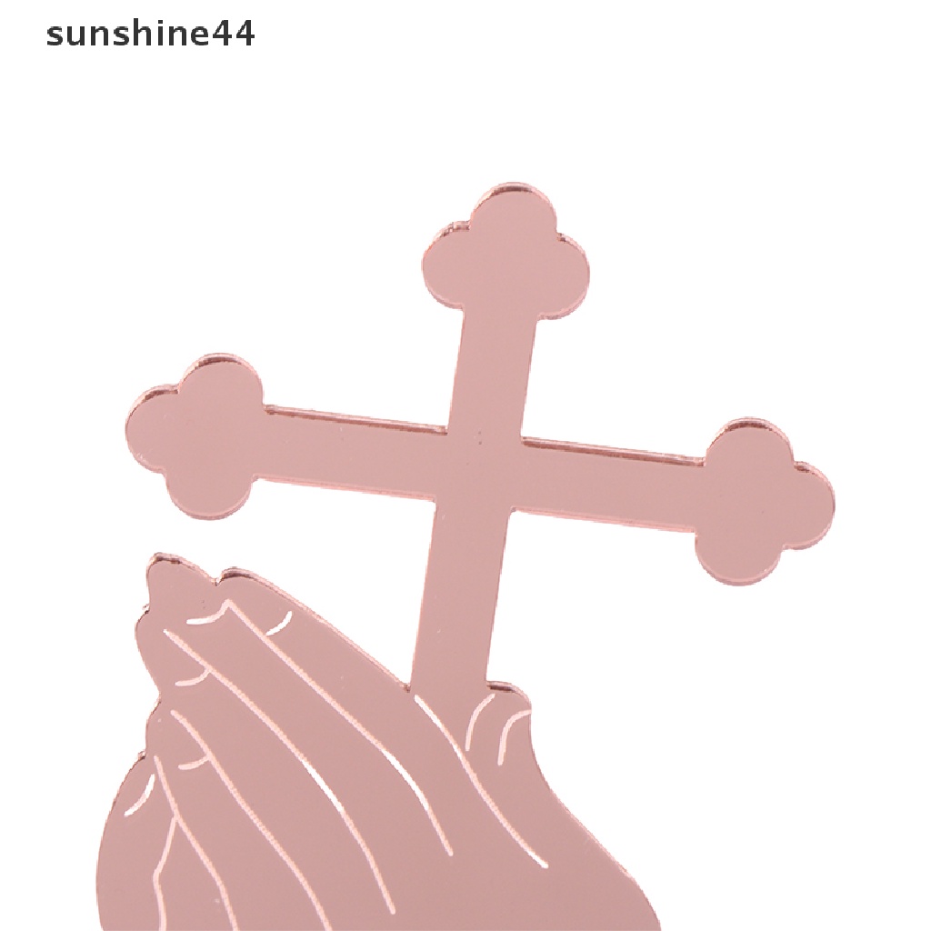 Sunshine 1Pc Mirror Acrylic Cross Cupcake Topper Hiasan Kue Pesta Baptis ID