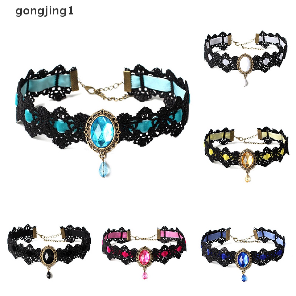 Ggg Kalung Renda Hitam Kerah Choker Beludru Kristal Vintage Gothic Rantai Liontin ID