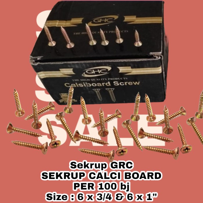 Per 100 Bj Sekrup Kuning Calciboard Merk GHC Kalsiboard 6 x 1 6 x 3/4