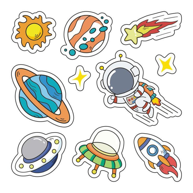 10lembar Kartun Astronot Luar Angkasa Lucu Tahan Air Stiker Cangkir Air Notebook Tangan Akun Stiker