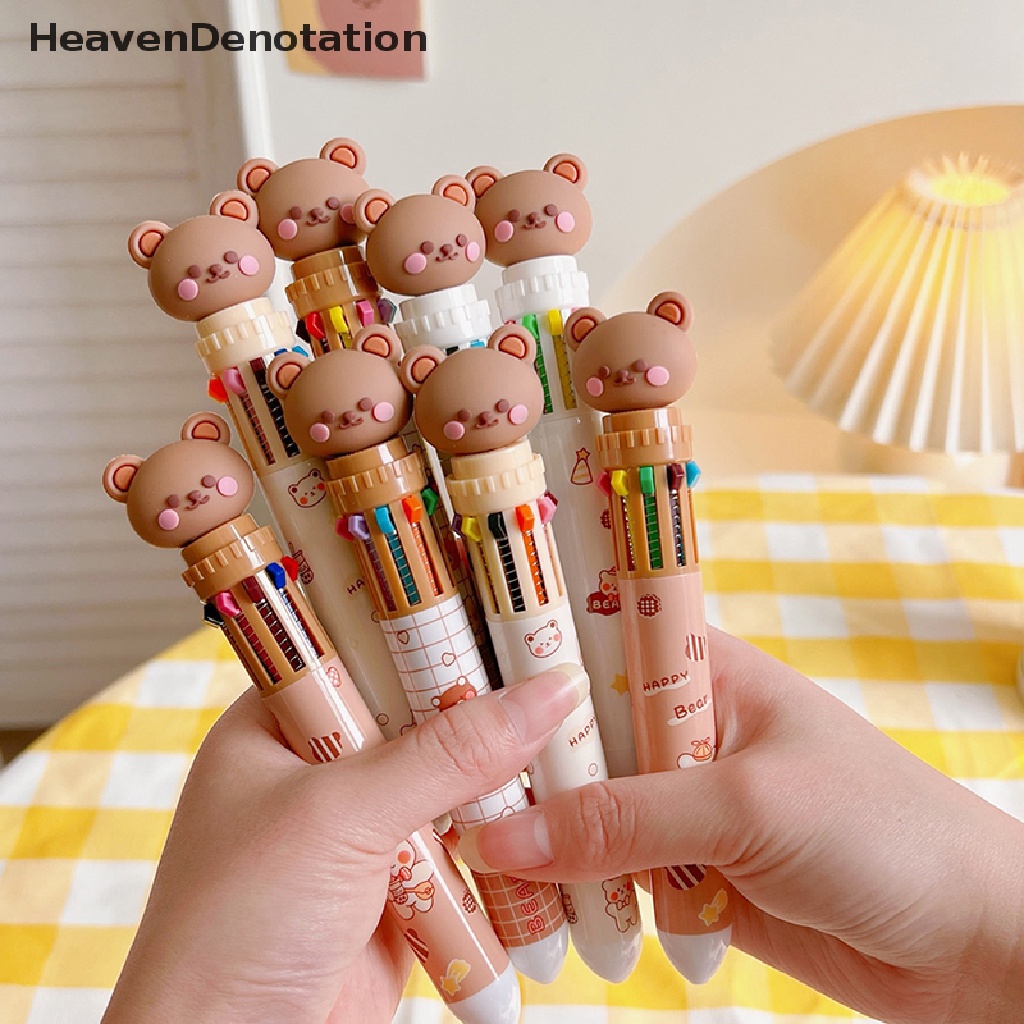 [HeavenDenotation] Kawaii Bear Kartun Silikon 10warna Bolpoin Chunky Sekolah Kantor Supply Hadiah Alat Tulis Papelaria Escolar HDV