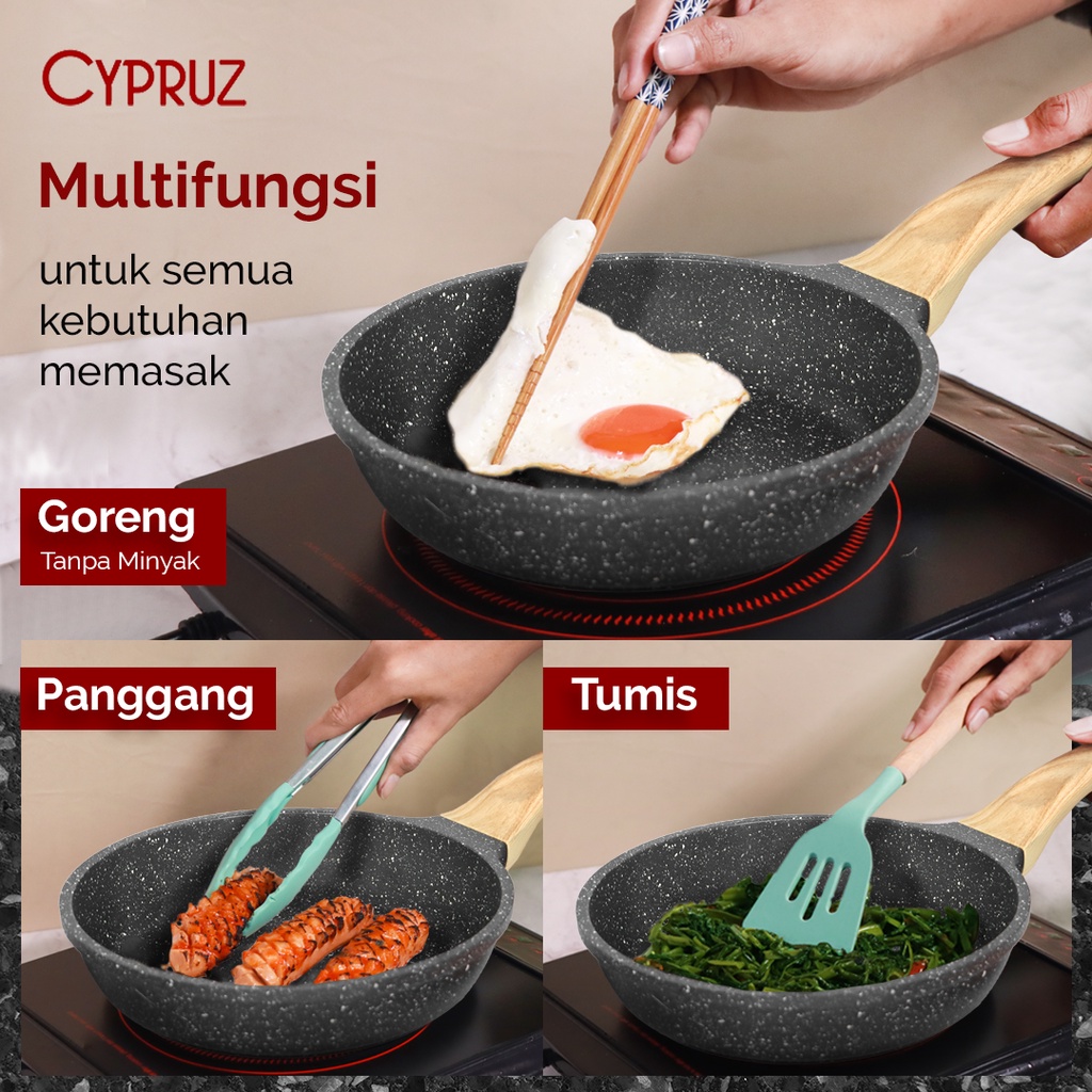 Cypruz Wajan Anti Lengket Fry Pan Premium Grey Granite Diecast  Series