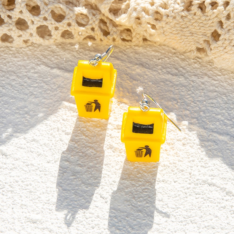 Anting Resin Anting Berlebihan Earrings Fashion Kepribadian Kreativitas Lucu Kuning Tempat Sampah Anting