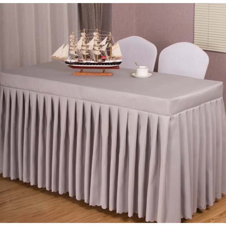 DEKORASI MEJA/SKRITING MEJA/ROK MEJA REMPEL RUMBAI MEJA TERBUAT DARI KAIN FILAMIN ATAU KAIN KILAP/KA