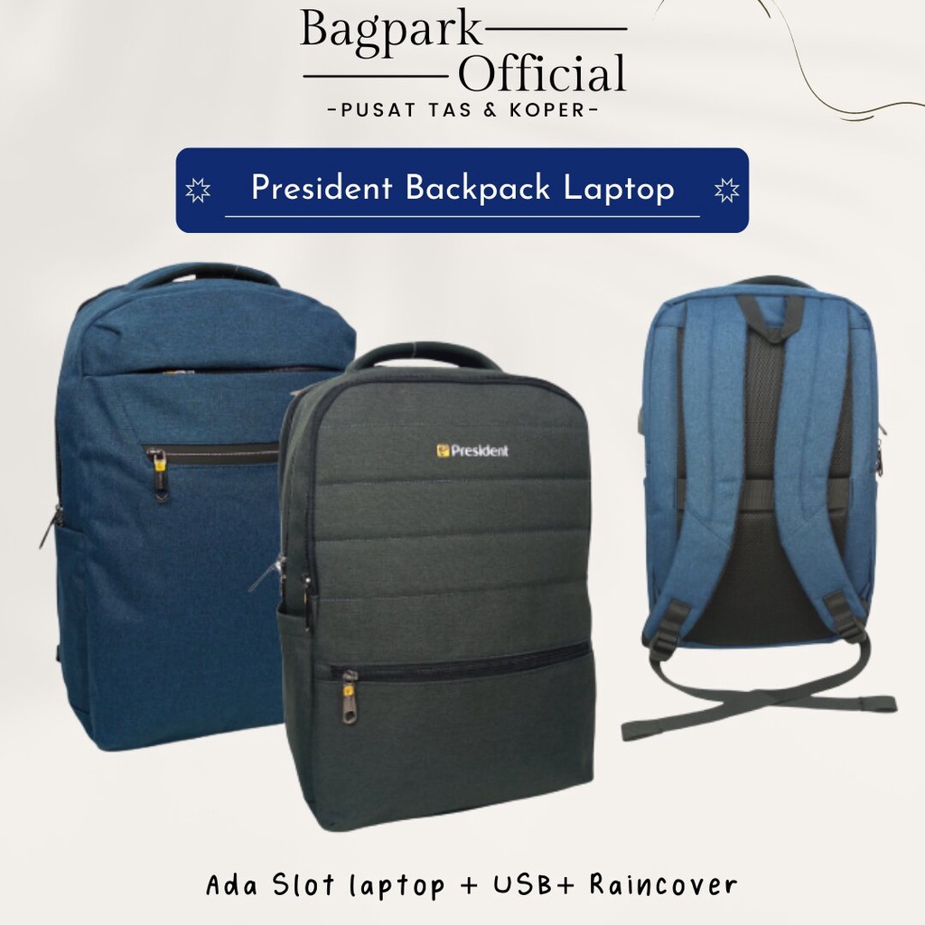 Tas Ransel Backpack Laptop Pria President Tas Laptop Remaja Dewasa Pria Import Tas Kerja Pria Tas Pria Free Rain Cover USB Terbaru