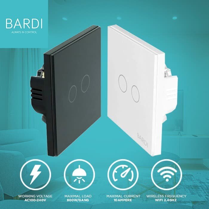 BARDI SMART Touch WALL SWITCH EU 2 GANG WHITE/BLACK WallSwitch Saklar Pintar