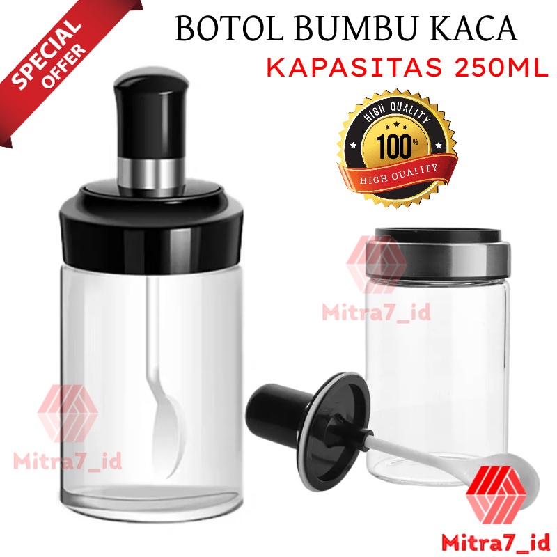 [M7] Botol Bumbu Kaca 250 Ml Transparant / Tempat Bumbu Dapur Bahan Kaca / Botol Bumbu Kaca Sekaligus Sendok / Tempat Bumbu