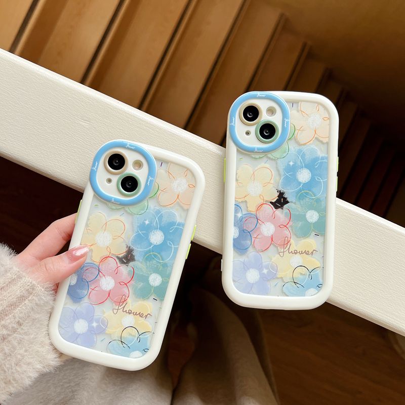 1pc Pretty Puff Case IPhone 11 12 13 14 Pro Max Casing Ponsel Lembut Rainbow Sun Flower Bunga Matahari Casing hp iPhone 11