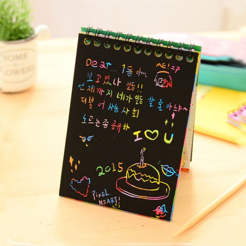 Diy Kreatif Anak Graffiti Colorful Scratch Book/Buku Gambar Scratchpad Seni Edukasi Menarik/Alat Tulis Kertas Lukisan Manual Anak