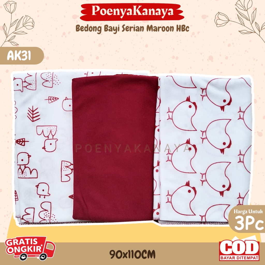 3pcs Bedong Bayi Serian MAROON HBc pernel Selimut 90X110CM AK31