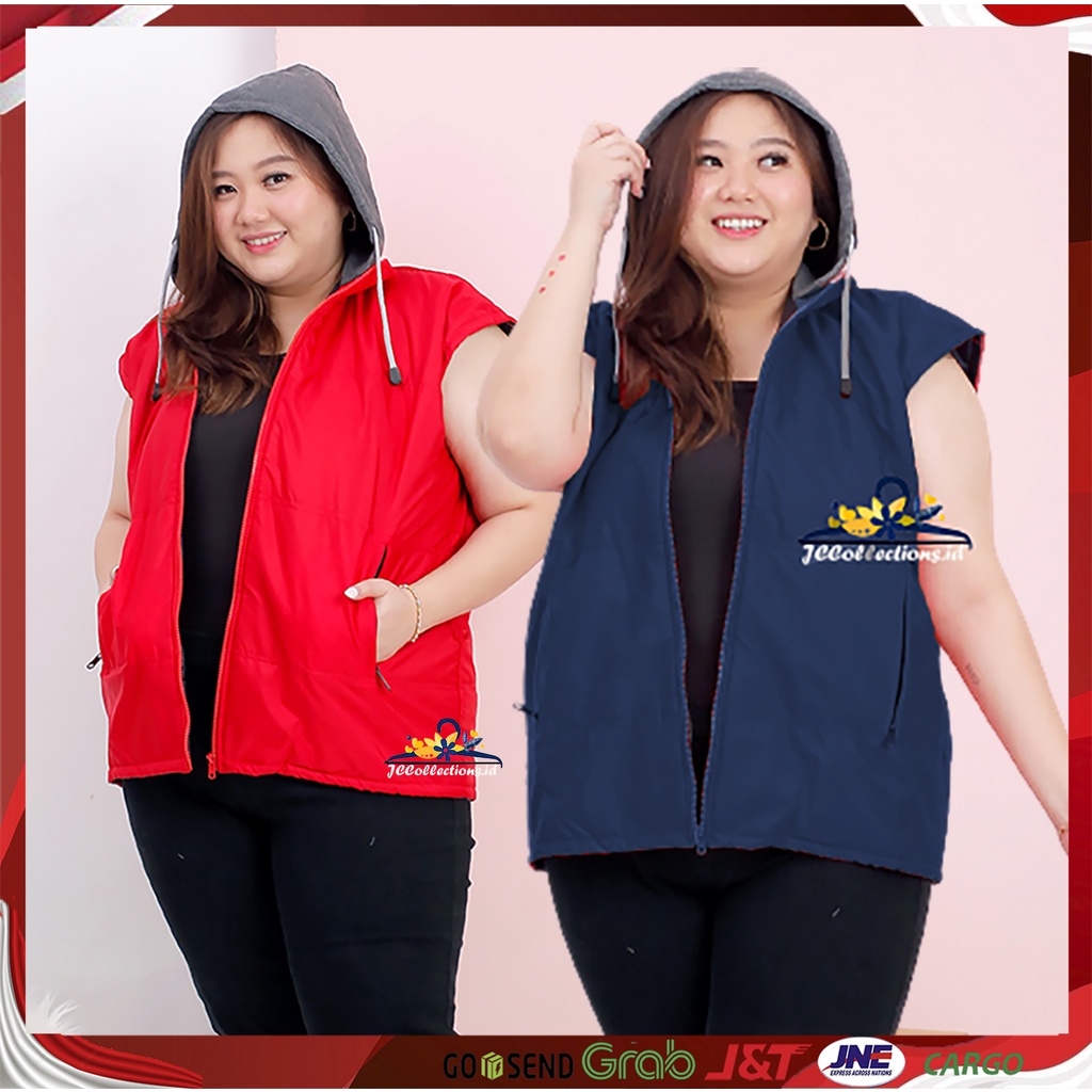 Rompi Wanita Parasut Jumbo Hoodie dan Kantong / Vest Motor Unisex JCCollections