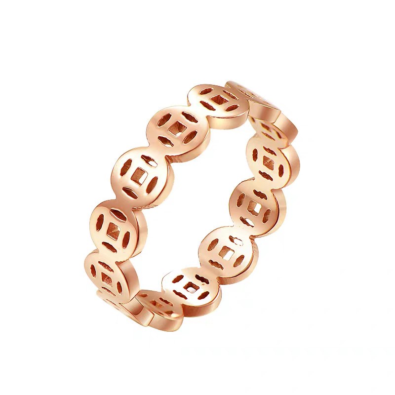 Cincin Bahan Titanium Steel Warna Rose Gold Bentuk Koin | Cincin Koin Bahan Tembaga Warna Emas | Aksesoris Anti Karat Tidak Pudar | Cincin Bahan Stainless Steel Untuk Hadiah