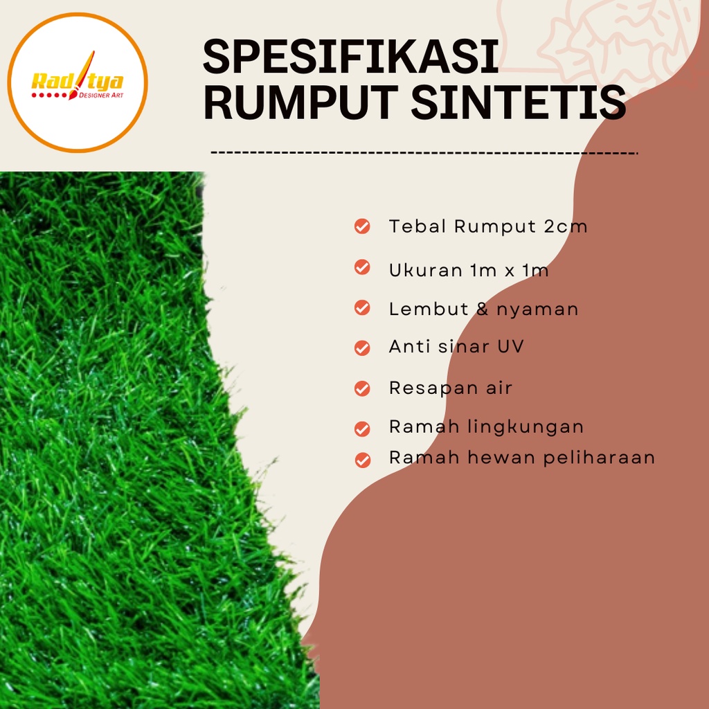 Rumput Sintetis 1 Roll Ukuran 1 x 1 Meter Type Swiss 2cm Murah Untuk Rumah