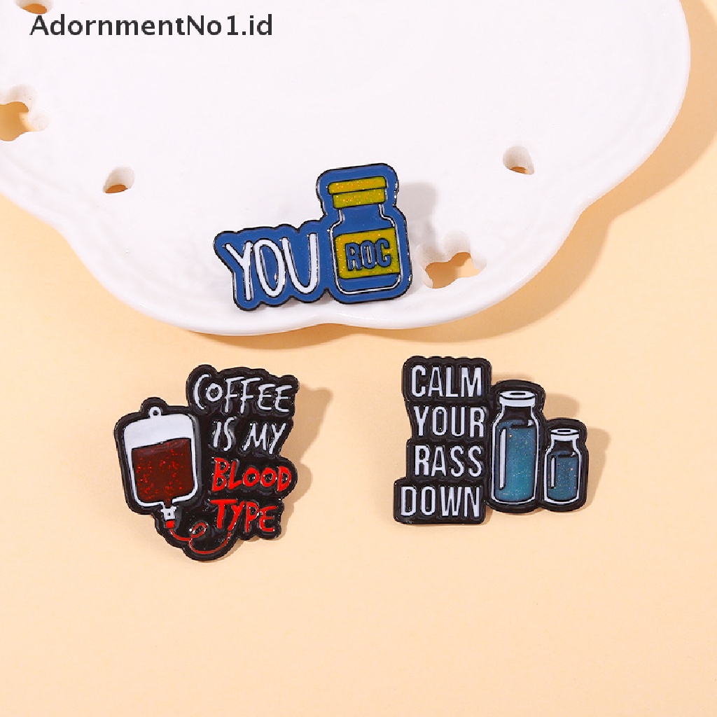 [AdornmentNo1] 1pcs Coffee is My Blood Type Enamel Pin Bros Calm Down You ROC Lapel Badges Punk Lucu Perhiasan Hadiah Untuk Teman Anak [ID]