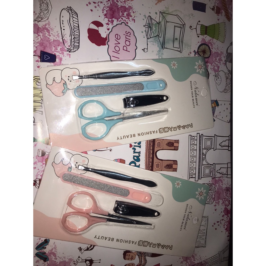 Set Gunting Kuku Manicure Set Dompet Menicure Pedicure Meni Pedi Manikur Set Perlengkapan 5 in1