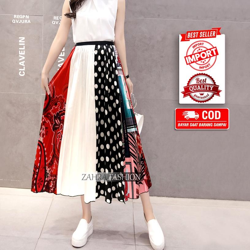 ❁ Rok Plisket Motif Polkadot Satin Premium Import murah 7/8 style korea terbaru | 321-3 | Rok Priske
