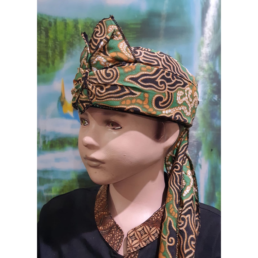 BLANGKON IKET KEPALA SUNDA JAWA BATIK TRADISIONAL ANAK &amp; DEWASA ATAS TUTUP (BIRU)