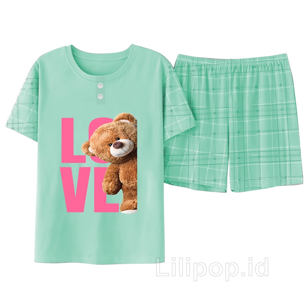 Lilipop.id  Baju Tidur Wanita Love bear pants Celana Pendek Allsize Baby Doll Bahan Kaos Dewasa