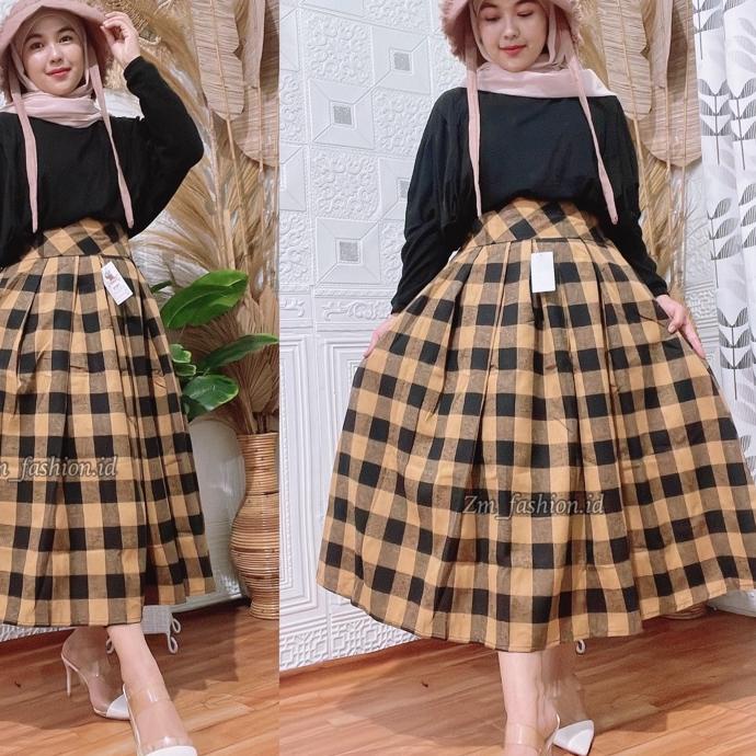 ✹ ROK FLANEL MIDI 7/8 // ROK 7/8 MIDI KOTAK FLANEL // ROK REMPEL KOTAK FLANEL IMPORT MIDI// ROK TART