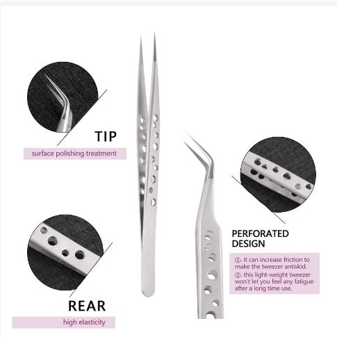 Pinset / Tweezers eyelash extension Penghapusan Bulu Mata Ekstensi Alis Stainless Steel portabel